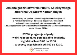 Zmiana godzin otwarcia Punktu Selektywnego Zbieran